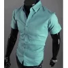 Camisa manga curta masculina, verão Slim Fit, de negócios sociais, marca de luxo,  de Linho, social. - Image 17
