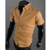 Camisa manga curta masculina, verão Slim Fit, de negócios sociais, marca de luxo,  de Linho, social. - Image 14